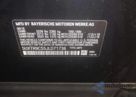 2018 BMW X3 xDrive30I from USA, damaged, VIN 5UXTR9C55JLD71736